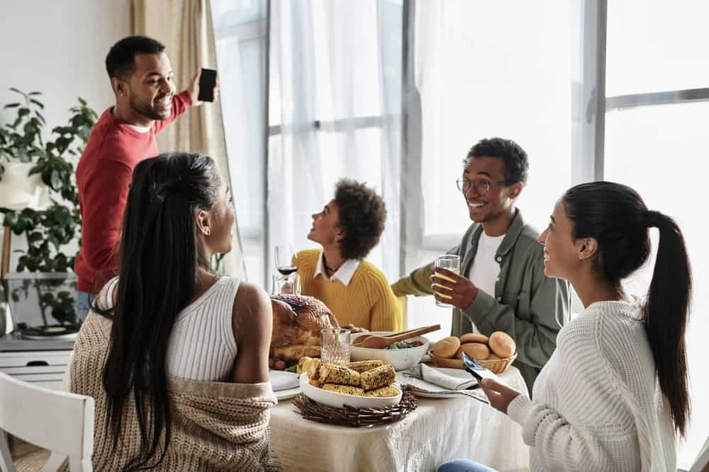 Group of friends having a selfie on Thanksgiving