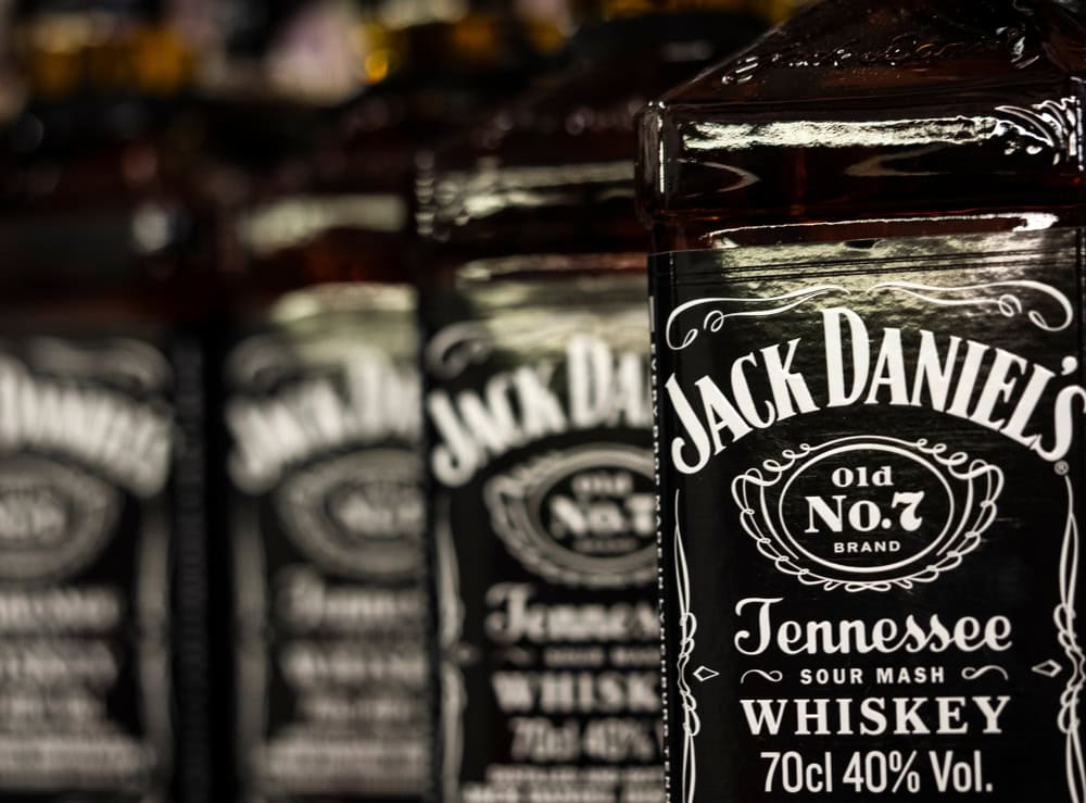Bottles of Jack Daniels whiskey displaying alcohol content 