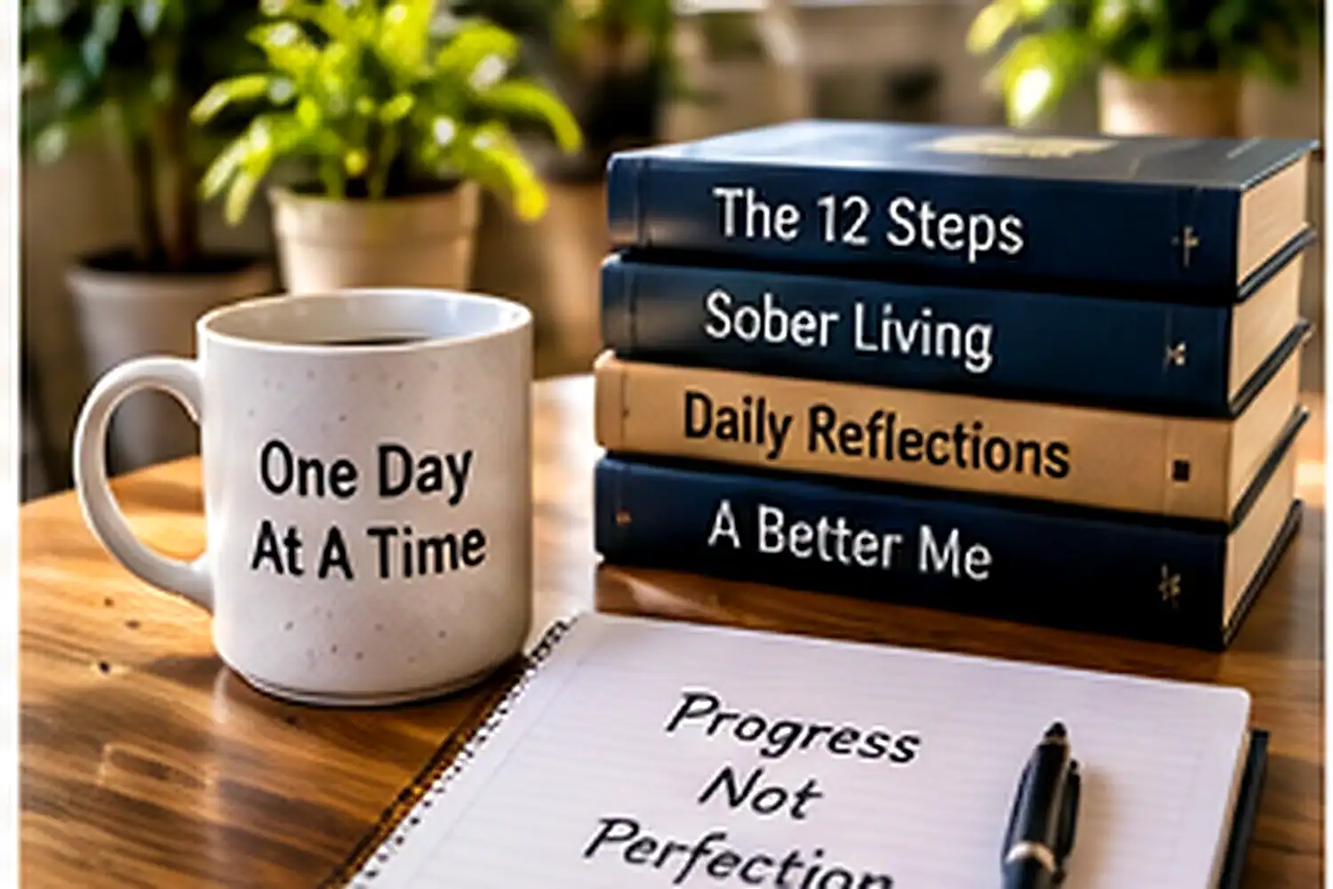 Recovery books and journal for 12-step reading and sober living support in Orange County, CA