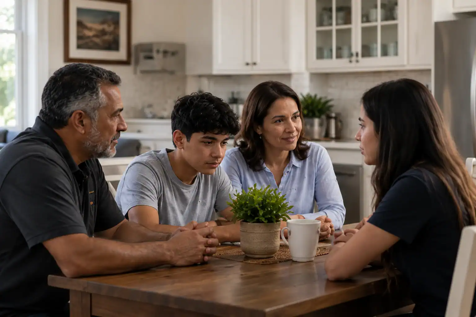 Adult family gathered for family therapy for addiction in Orange County, CA