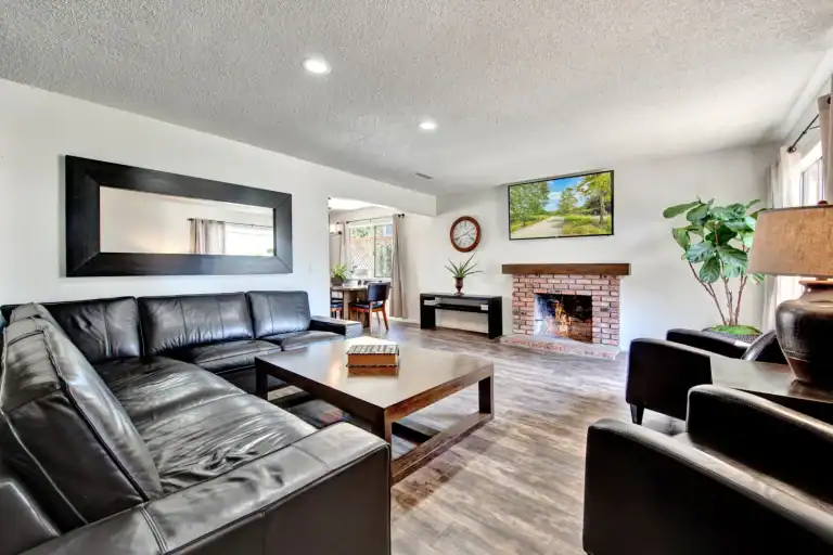 Residential Treatment living room fireplace at Lighthouse Treatment in Orange County, CA