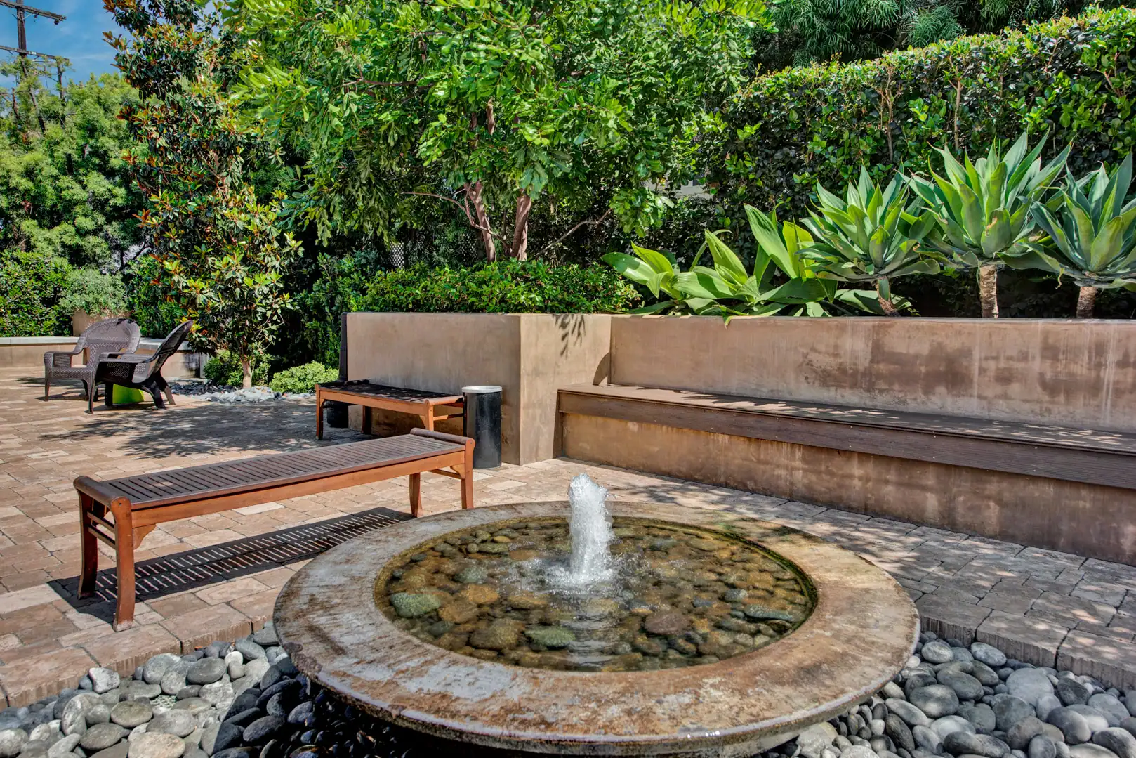 Treatment Center round courtyard fountain at Lighthouse Treatment in Orange County, CA