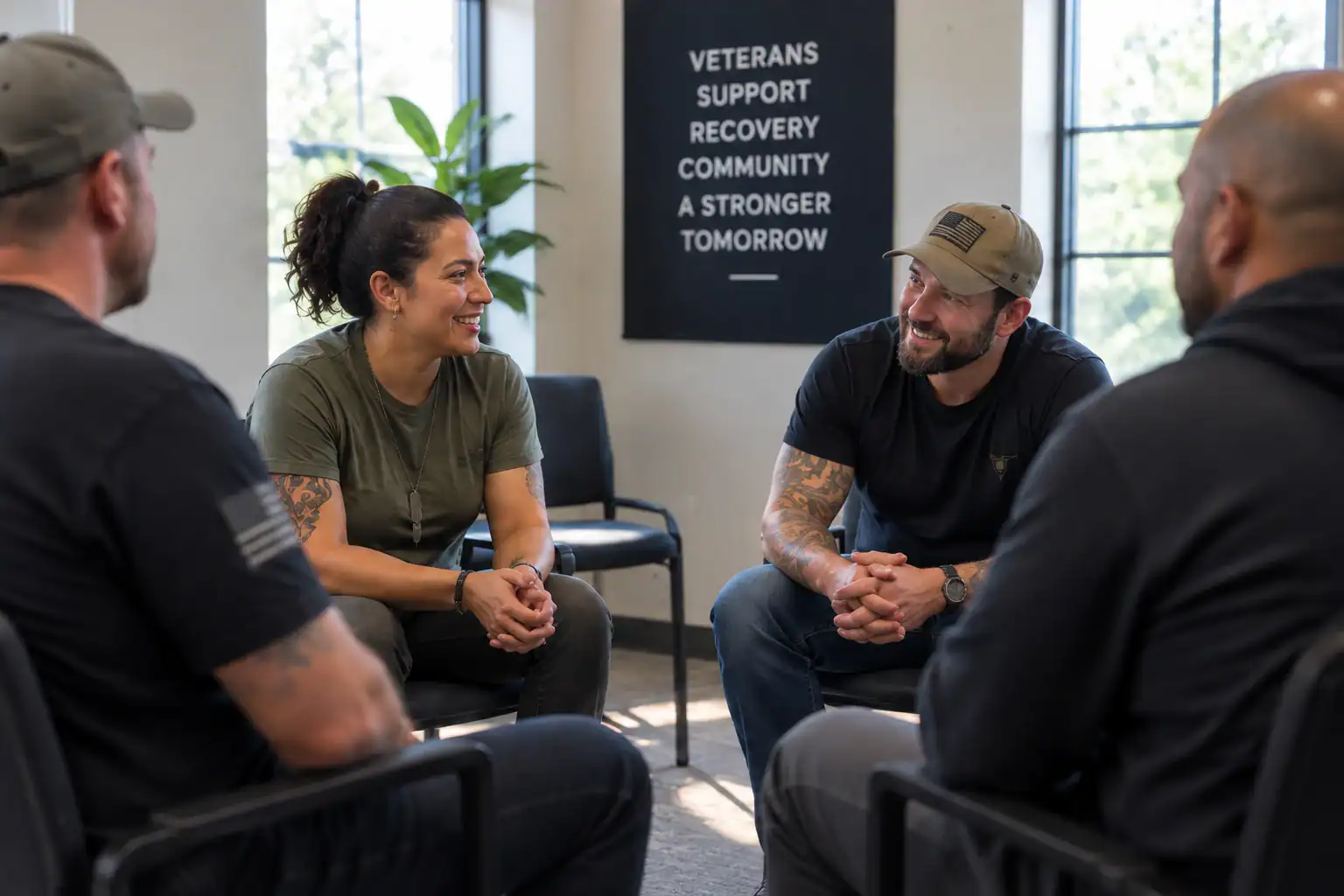 Veterans participating in a recovery group at veterans rehab in Orange County, CA
